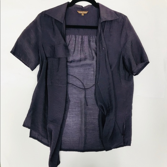 Asymmetrical Dark Purple Short Sleeve Blouse - Picture 11 of 11